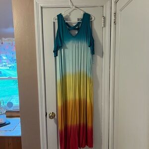 Colorful Maxi Dress with Cold Shoulder